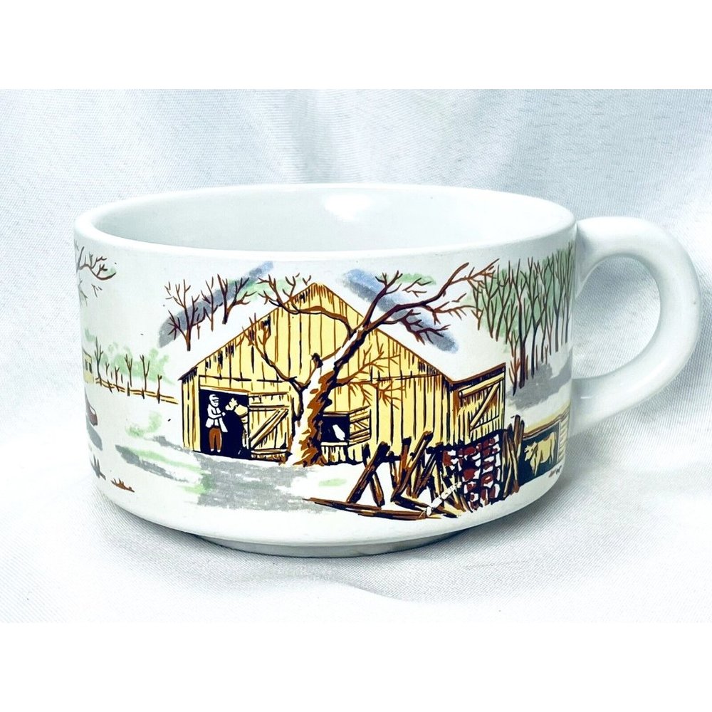 SUNNYCRAFT 12 Ounce Soup Mug Bowl Stoneware Northeast Winter Scene